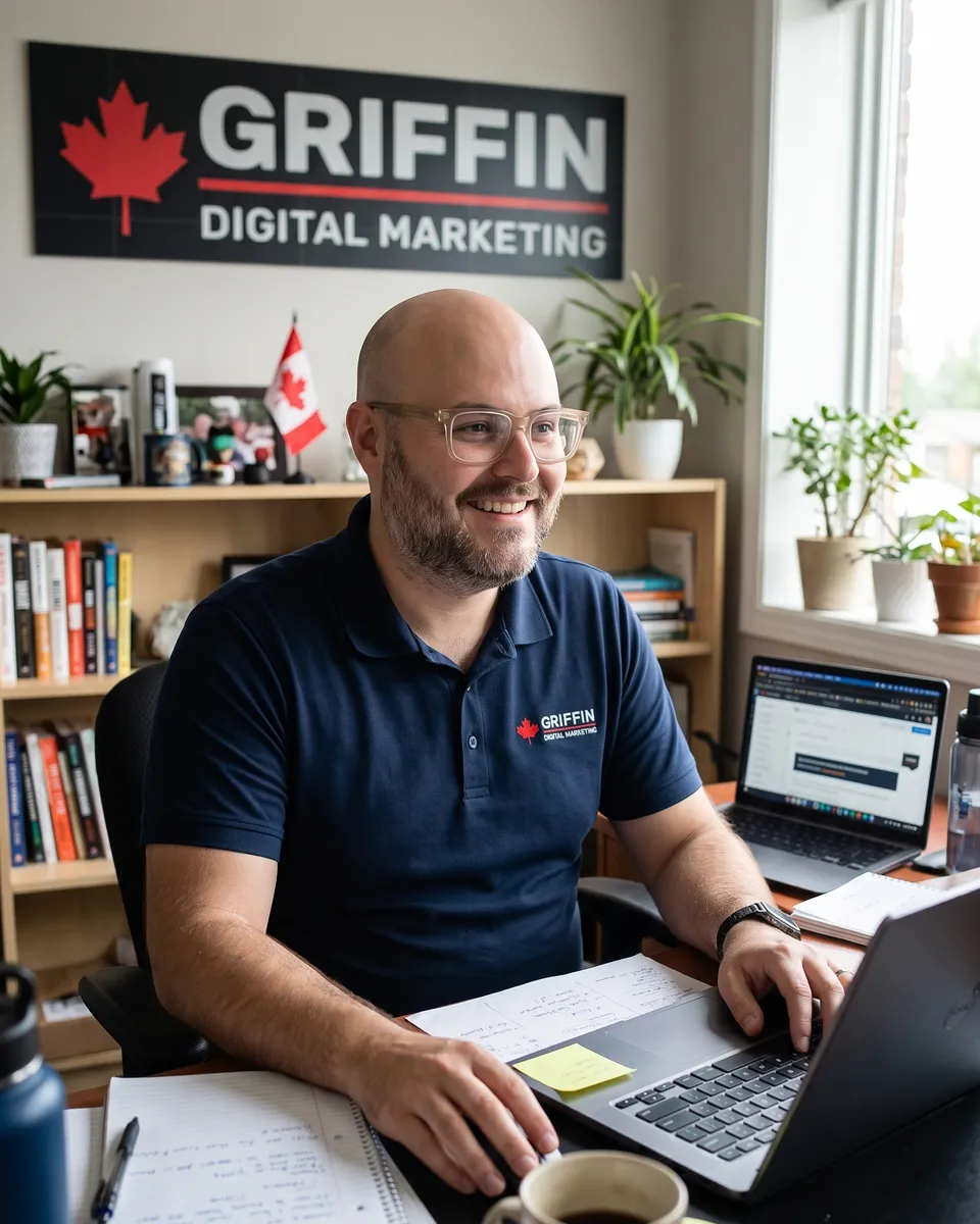Griffin Digital Marketing's founder at work in the Edmonton office